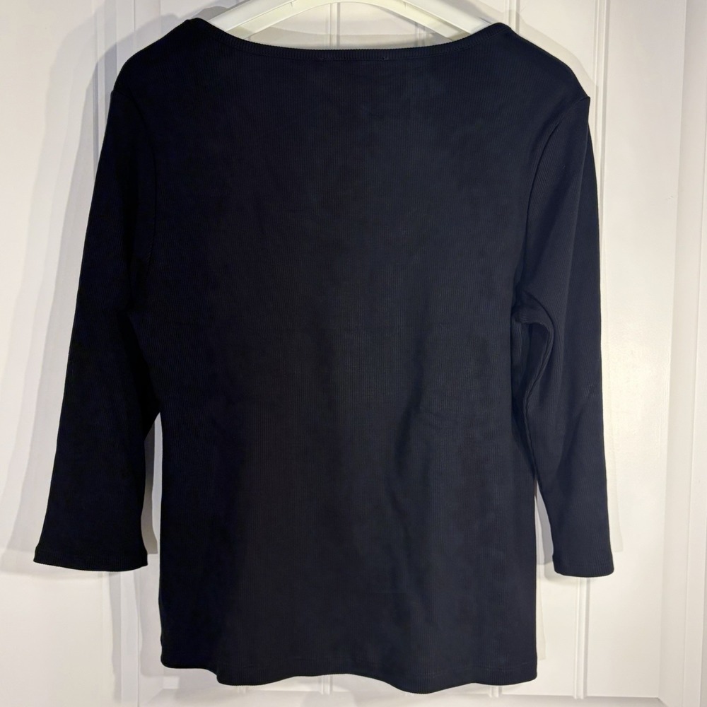 Tahari Black 3/4 Sleeve‎ Scoop Neck Blouse Top Size Large Minimalist - Picture 3 of 3